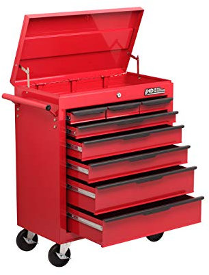 Hilka Tools G301T8BBS Heavy Duty 8 Drawer Trolley with Lid Storage Bbs - Red 33v x 67.8 x76.6