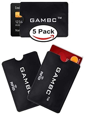 GAMBC 5 PZ - Porta Bancomat Schermati - Custodia Schermata per Bancomat Rfid-blocker Portacarte Schermato Donna/Uomo - Portadocumenti Schermato - Custodia Carte di Credito Anti Rfid - Nero