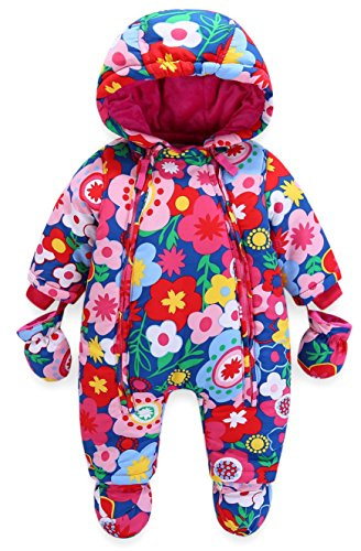 Lobmouse Bébé Combinaison de Neige Hiver Barboteuses avec Capuche Garçons Body Filles Grenouillère Salopette Footies avec Gants Unisexe Épaissir Combishort Manches Longue pour 18-24 Mois