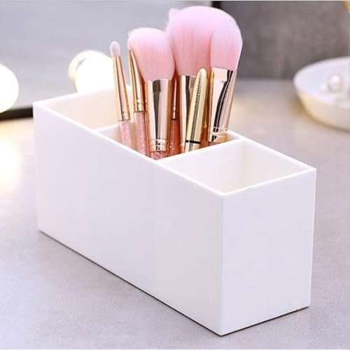 Kosmetik Organizer, Kosmetik Pinselhalter mit 3 Fächer, Acryl Kosmetik Make Up Pinsel Organizer Kosmetikpinsel Behälter, Schminkpinsel Aufbewahrung für Pinsel Eyeliner Lippenstift Lipgloss (Weiße)