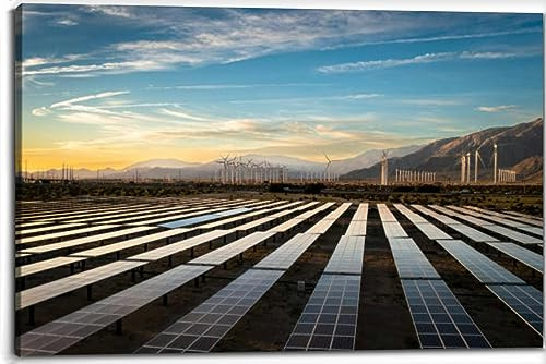 Aerial Sunrise View over Solar Panels and Windmills Palm Springs Calif Canvas Wall Art Decor Paintings Pictures for Bedroom Wall Decor Above Bed Living Room Wall Decoration Bathroom Office Artwork