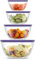 LEOM Glass Mixing Bowls with Lids, Baking Bowls, Large Glass Bowls for Salad, Resistant Glass Tableware Bowls Set 2L,1.5L,1L,0.75L, Oven Safe, Microwave Freezer Safe, 8Pcs Set, Thick & Strong