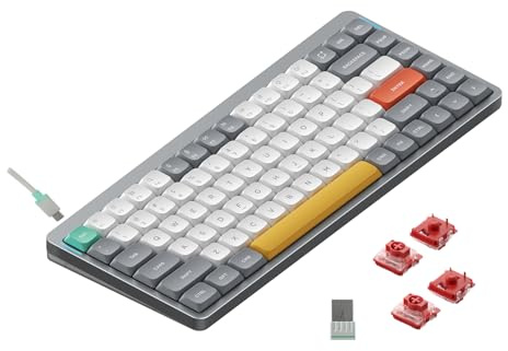 Nuphy Air75 v2 Mekaniskt Tangentbord QMK/VIA, 75% låg profil trådlöst tangentbord, Bluetooth 5.1, 2,4 GHz och kabelanslutning, kompatibel med Windows och Mac OS-system – Lunar Gray Switch Cowberry