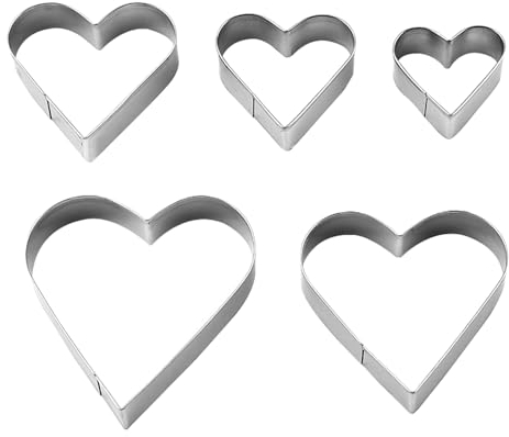 DAZZLUXE 5 Piezas Juego de Moldes en Forma de Corazón, Cortador de Galletas en Forma de Corazón, para Pasteles y Tartas, Plata