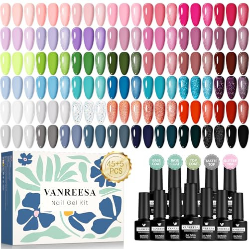 VANREESA Vernis Semi Permanent, Blanc Rouge Noir Bleu Foncé Vert Foncé Flash Vernis Gel UV Semi Permanentavec Base Top Coat Brillant Mat Pailleté, Kit Manucure pour Les Débutants, Cadeaux pour Femmes