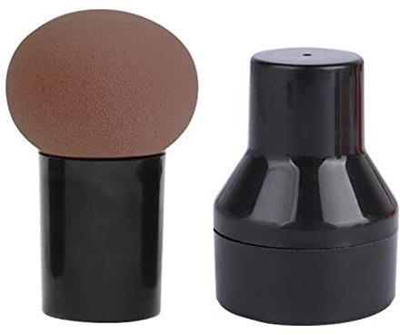 Svamp-makeupsvampar, sminksvamp, huvudform, våt och torr, mjuk, fjädrande skönhetssvamp med handtagslåda (kaffe)