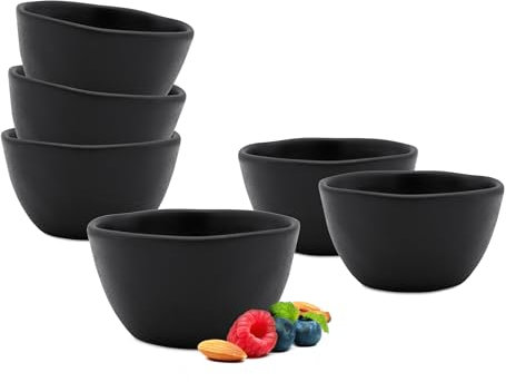 Keramik Dip Schale schwarz matt - 6er Set - Kleine Porzellan Müsli Schüssel - Dessertschälchen Servierschale Saucenschale snackschale klassisch