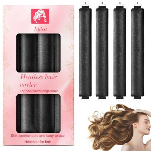 Neu Heatless Curls Band,Lockenwickler über Nacht 4 Stück Overnight Blowout Locken Ohne Hitze Diy Overnight Curls Gummi Hitzefreier Lockenwickler Locken üBer Nacht für Mittleres Langes Haar (Schwarz)