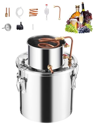 VEVOR Destilador de Alcohol, de Acero Inoxidable de 19 L con Bobina de Cobre, Kit de Fermentación para Refinación de Cerveza Casera con Termómetro y Bomba, para Vino, Whisky, Brandy, Color Plateado