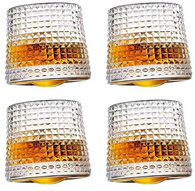 Set Bicchieri da Whisky in Vetro Rotante, Bicchieri Wisky con Fondo Sferico per Degustazione, Bicchiere Senza Gambo di Alta Qualità, 4 Pz Bicchieri Vetro Particolari per Rum, Gin, Amaro e Distillati