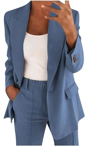 Susenstone Tailleur Femme Ensemble Chic et Elegant Slim Fit Blazer Veste Formel Bureau Travail Pantalon Costumes Manteau Col Revers Couleur Unie 2 Pièces