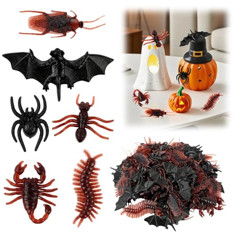 Greacesrio 80 Piezas De Cucarachas, Arañas Escorpiones Ciempiés Murciélagos y Hormigas, Accesorios De Broma para Halloween, Divertidos Niños, Decoraciones Festivas para Fiestas para Adultos