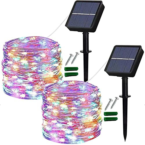 Lezonic Solar Fairy Lights Outdoor,2Pack Each 12M/40Ft 120LED String Lights | 8 Modes Waterproof Solar Garden Lights Indoor/Outdoor for Home Garden Patio Yard Fence Party Decorations (Multi-Coloured)