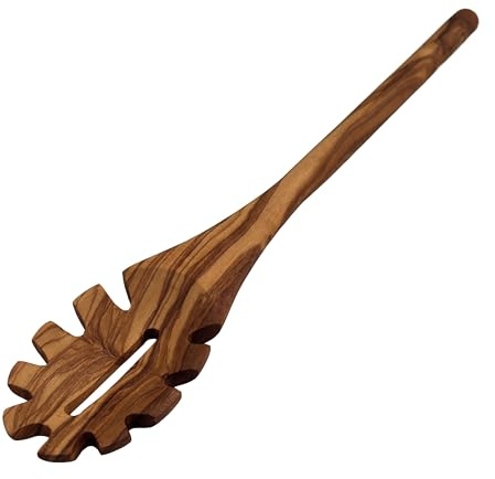 Cucchiaio per pasta in legno d'ulivo Luna – Cucchiaio per spaghetti ovale, cucchiaio da portata pasta, cucchiaio da cucina con manico rotondo