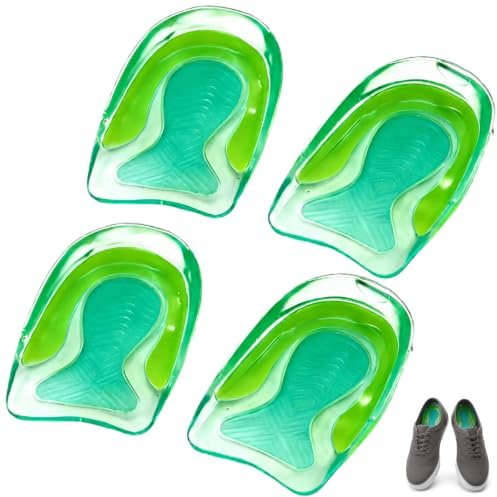 4 Pcs Gel Heel Cups, Heel Cushion Pads for Plantar Fasciitis Relief, Heel Support for Daily Comfort and Foot Alignment, Two Pairs in Green Colour