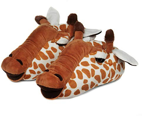 Onmygogo Pantoufles Fantaisie pour Femme Hommes en Forme Girafe, Chaussons d'hiver en Peluche Adulte(41-44 EU)
