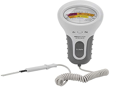 Analizzatore d'acqua, cloro CL2 e tester PH Piscina Tester di qualità dell'acqua della piscina con sonda, schermo grande Visualizza il risultato del test a livello di PH e cloro, progettato per piscin