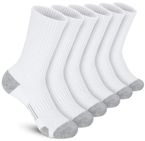 Felicigeely Athletic Crew Socks Cushion Running Socks Performance Breathable Sports Socks for Men (US, Numeric, 9, 12, Regular, Regular, White)