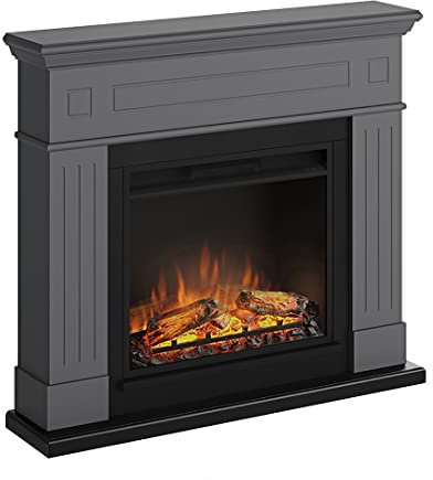 TAGU Larsen Elektrokamin – Elektrischer Standkamin mit Heizung, 1500W, 7-Tage programmierbar, Digital Thermostat, Fernbedienung (Einfarbiges Grau)