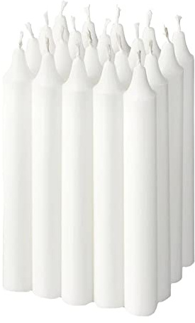 Pack Bougies de table Cylindrique non parfumé 17,5 cm Cire de paraffine avec mèches en coton Longues bougies colorées (PACK 12, BLANC)