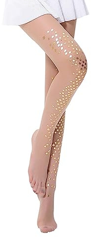 Women's Thin Mermaid Bikini Stockings Sparkle Mermaid Fish Scale Print Pantyhose Leggings Tights Hosiery (Gold, One Size)