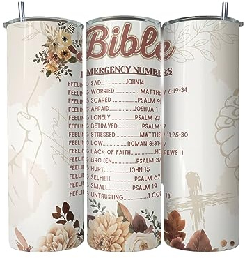 Bible Emergency Numbers Tumbler Sublimation Transfer, Ready to Press, 20 oz Straight Tumbler, Psalms Christian Transfer for Tumbler