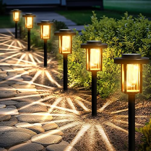 Solpex Solarlampen für Außen, 6 Stück LED Solarleuchten Garten Deko, wasserdichte solarbetriebene Wegbeleuchtung für Garten, Terrasse, Landschaft, Gehweg, Warmweiß