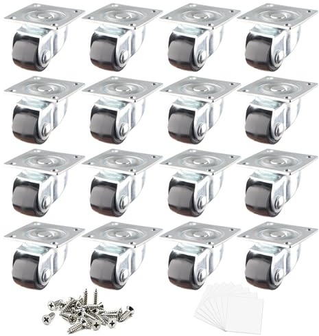 Luxinika 16 Pack Mini Caster Wheels 1/2 Inch, Low Profile Small Swivel Plate Casters, Non-Marks Nylon Self Adhesive Caster Wheels for Furniture, Kitchen Appliances, Storage Box & Bins, DIY Projects