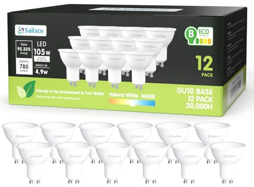 sailsco Classe B Ampoule GU10 LED Blanc,4.9W équivalent 105W,810LM 4000K Ampoule LED GU10 Blanc Neutre,110° Angle Du Faisceau,Non-Dimmable,Lot de 12