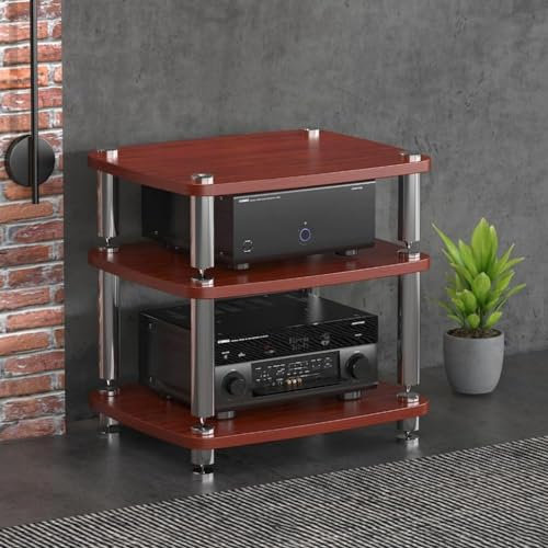GJVBGA 1/2/3/4-lagiger HiFi-Audio-Schrank, Streaming-Geräte, Schrank, Audio-Rack mit stoßdämpfenden Füßen, Audio-Video-Komponenten (Größe: 60 x 48 x 57 cm (3 Ebenen), Farbe: Braun)