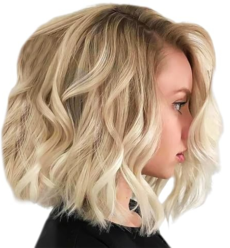 1 parrucca corta riccia da donna, parrucca corta ondulata, parrucca bionda, fascia marrone in fibra chimica, adatta per pendolarismo, feste, compleanni (35 cm)