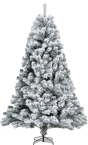 Carnavalife Árbol de Navidad Flocado Artificial Blanco Con Nieve y Base Metálica (120CM 200T)