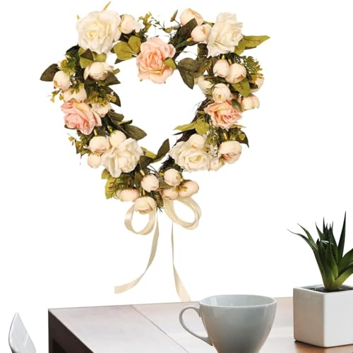 Ghirlande di San per porta d'ingresso, corona primaverile di San, corona di cuore da 40 cm, corona floreale, cartello per porta d'ingresso, ghirlanda di rose artificiali, ghirlanda