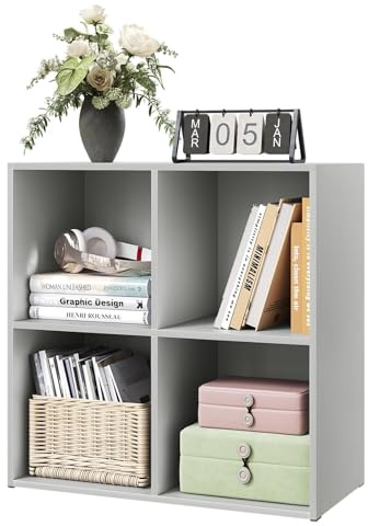 WOLTU Bücherregal Bücherschrank Standregal Würfelregal Aufbewahrungsregal Raumteiler Büroregal Aktenschrank 4 Fächer, 59,6x59,8x29 cm (BxHxT), Grau
