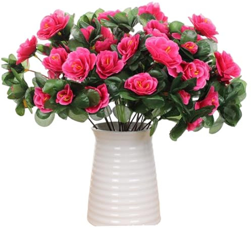 4 st fuskblommor, 33 cm konstgjorda azaleor, UV-resistenta silkesblommor buskar för trädgård veranda fönster hängande planterare dekorationer