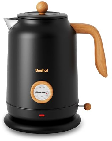 Seehot® 1.7L (57.oz) Electric Kettle with Thermometer, 1200W Large Electric Tea kettle with 304 Stainless Steel,Auto shut off,Hot water kettle Electric for Coffee&Tea-Black