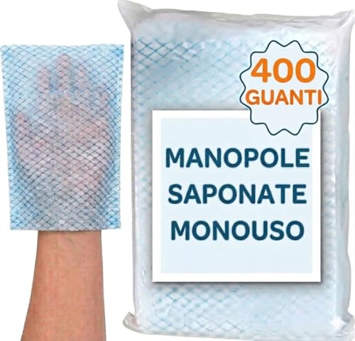 Manopole Saponate Monouso - 100 Guanti Pre-Saponati - Detersione Senza Risciacquo per Incontinenza, Allettati, Recupero Post-Operatorio e Campeggio. 100% Made in Italy!