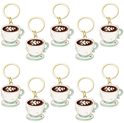 Quelay 10 Pcs Coffee Keychains Bulk Party Favors Coffee Lover Gifts, Cute