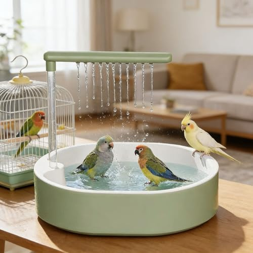 Baignoire pour oiseaux, douche automatique pour oiseaux avec robinet de circulation, accessoire d'intérieur pour animaux domestiques, pinsons, inséparables, cacatoès, conures (vert)