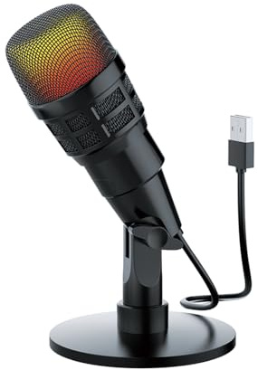 Sxhlseller Microfono a Condensatore USB Illuminazione RGB Dinamica Microfono da Gioco per Laptop Registrazione del Telefono Streaming Live Girevole di 180° per Streamer Podcaster Nero
