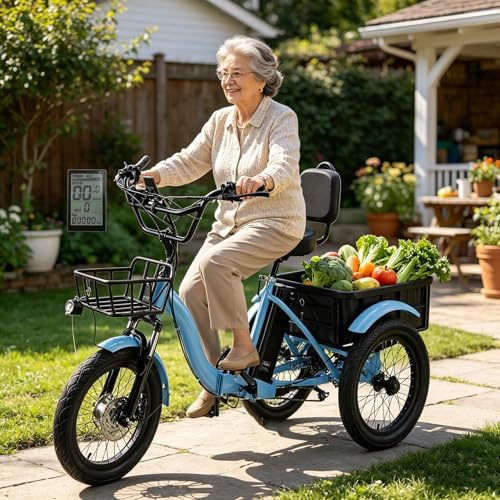 LISTaRSw Triciclo per Adulti Con Pneumatici Larghi 18x3 - Salita Facilitata Con Inclinazione Di 15°, Triciclo Elettrico Pieghevole - 7 Velocità, 3 Modalità Di Guida Blue