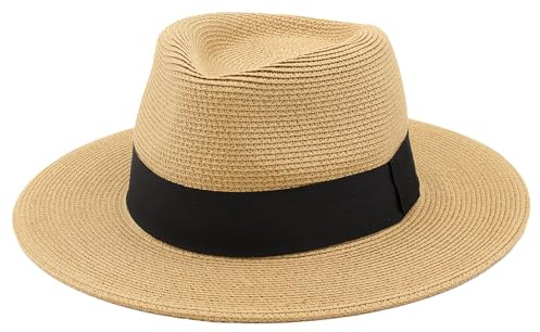 Sombrero Panamá de Verano, Sombrero de Paja Panamá para Mujer y Hombre Unisex, Sombrero de ala Ancha UPF 50 Plegable y Trenzado Intensivo