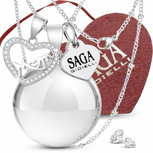 SAGA GIOIELLI® COLLANA CHIAMA ANGELI GRAVIDANZA BOLA MESSIACANA CUORE DI MAMMA CRISTALLI