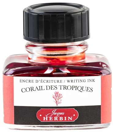 Jacques Herbin 13059T - A 30 ml bottle of ink for fountain pens and rollerball pens, Corail des tropiques/ Tropical Corals - Made in France - Calligraphy