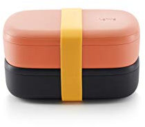 Lékué Recipiente hermético doble para transportar y conservar alimentos, comida, merienda, color Coral