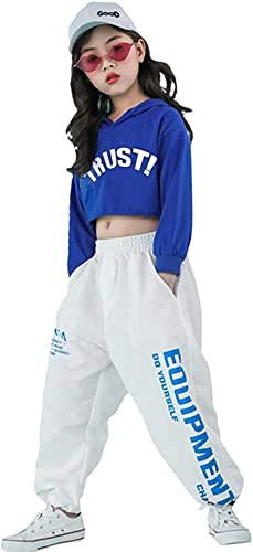 LOLANTA Barn hiphop kostym street dance outfit huvtröja blå och joggingbyxor träningsoverall (blå 8–9 år)