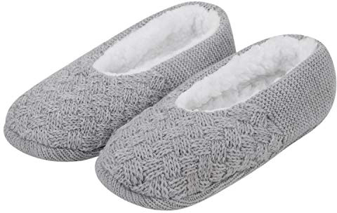 Chaussettes Slipper Femme Fille Chaussons Intérieur Maison Semelle Doux Antidérapant Pantoufle Socquette Tricoté Doublure Polaire Chaussettes Plancher Ballerine Hiver Chaud Chaussures Gris 38/39 EU