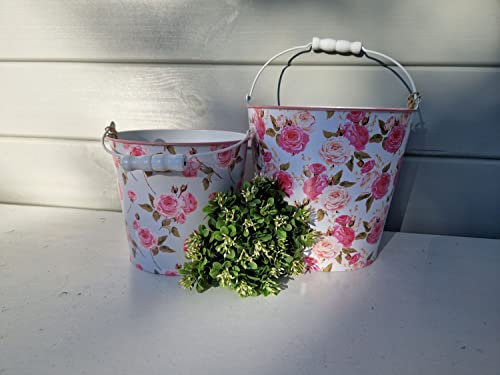 Arinosa Blumenkübel Blumentopf Eimer Zink Rosen 2 er Set