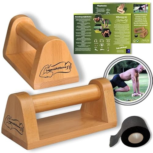 LegendAtHome Liegestützgriffe [2er-Set] aus Buchenholz – stabile & gelenkschonende Parallettes für Push Ups, Calisthenics, Dips & Fitness Training – rutschfest & tragbar