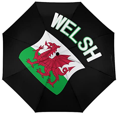 Welsh Flag Folding Umbrella Compact Travel Umbrella Portable Umbrella for Men Women Rain Umbrellas Automatic